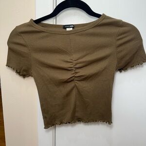 Fashion Nova Khaki Ruched Crop Top